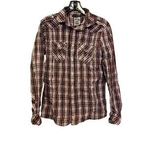 Jachs Mens Medium Plaid Button-Down Shirt Red & Purple Long Sleeves 100% Cotton